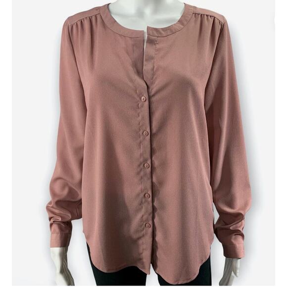 Sparkle & Fade Blouse Mauve Pink Button Down Long Sleeve Minimalist M - Picture 3 of 6